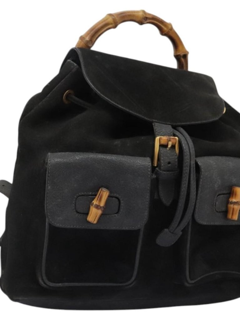 Gucci Bamboo Backpack Suede Black Gold 003 1998 0016 Auth Th6031